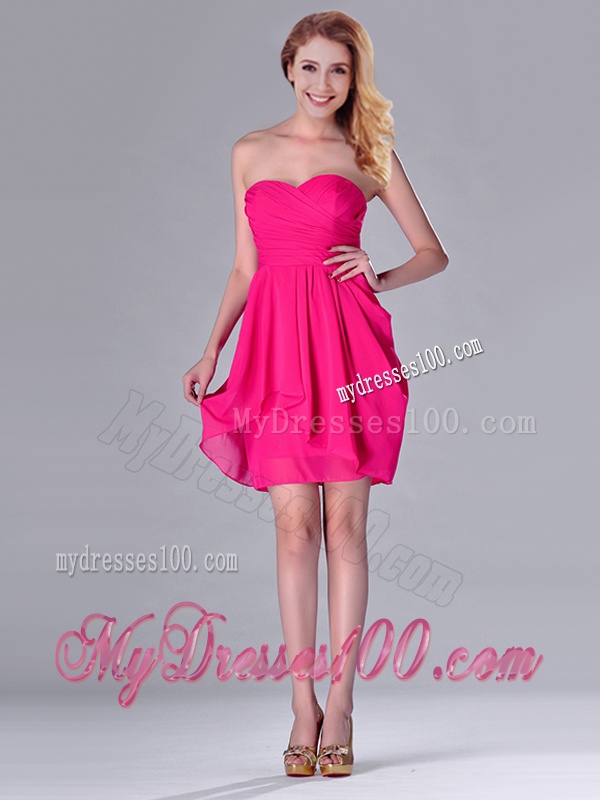 Simple Empire Sweetheart Chiffon Hot Pink Short Dama Dress for Homecoming