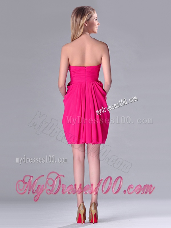 Simple Empire Sweetheart Chiffon Hot Pink Short Dama Dress for Homecoming