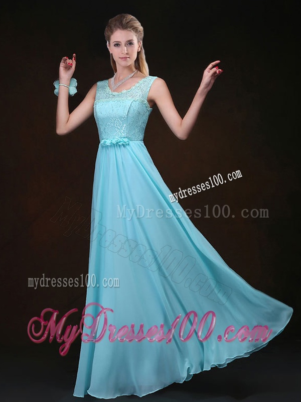 Sweet Scoop Chiffon Lace Dama Dresses with Appliques