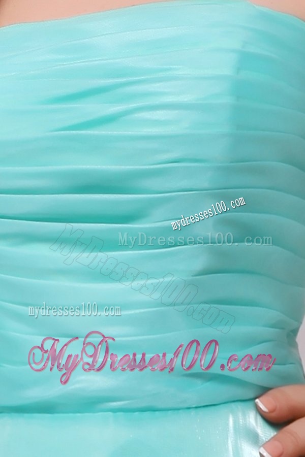 A-line Strapless Aqua Blue Organza Ruching Evening Dress