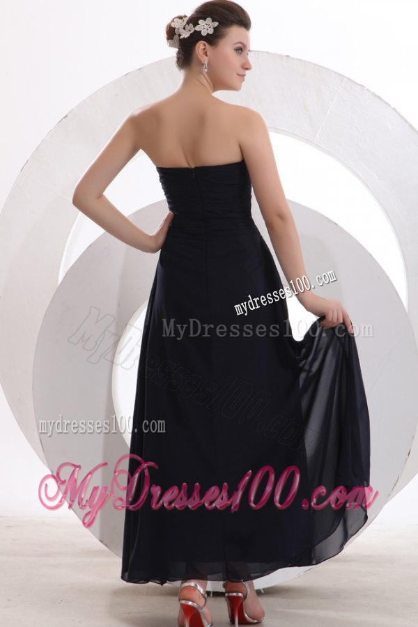 Beaded Decorate Brust Sweetheart Chiffon Black Ankle-length Evening Dress