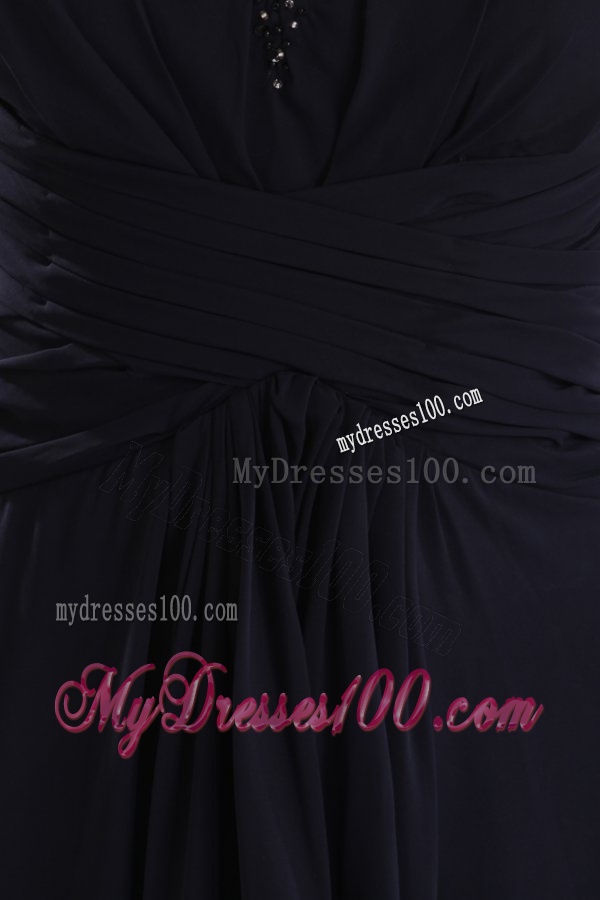 Beaded Decorate Brust Sweetheart Chiffon Black Ankle-length Evening Dress