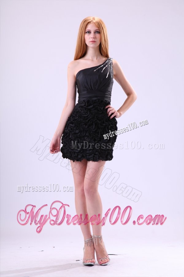 Black Column One Shoulder Sequined Evening Dress with Ruffles