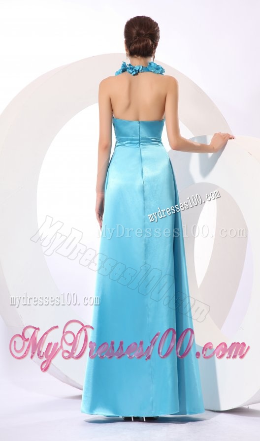 Empire Halter Baby Blue Floor-length Taffeta Hand Made Flowers Popular 2016 Evening Dress