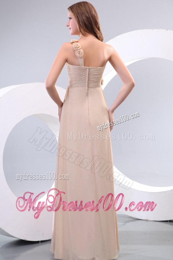 Empire One Shoulder Hand Made Flowers Chiffon Full Length Evening Dress