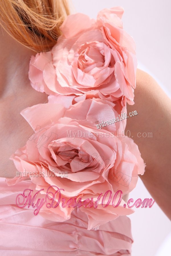 Flowers Straps Baby Pink Short Evening Dress in Knee-length