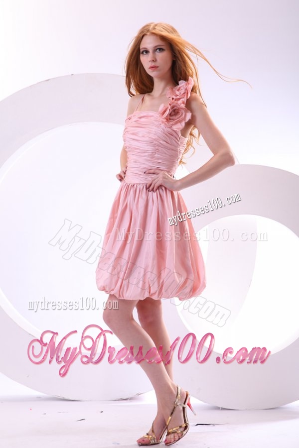 Flowers Straps Baby Pink Short Evening Dress in Knee-length