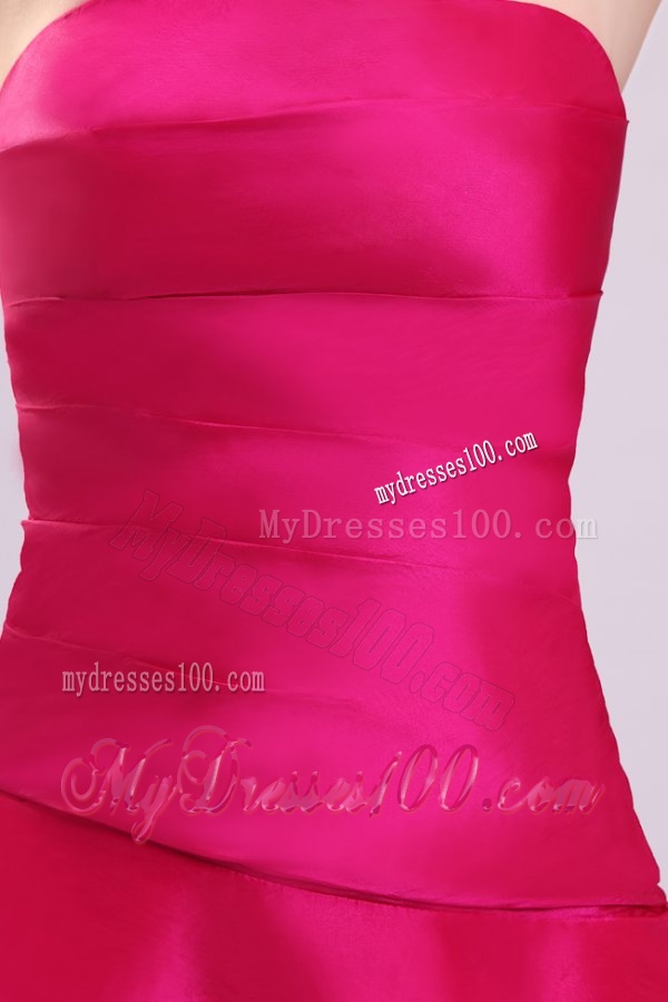 Hot Pink A-line Strapless Evening Dress in Knee-length