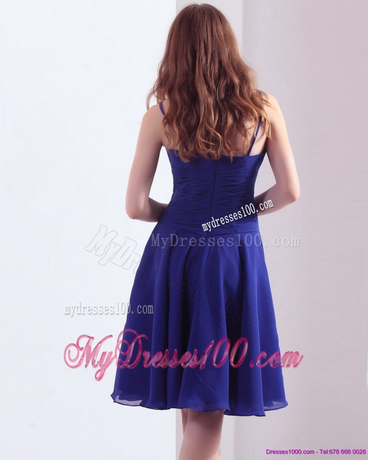 Perfect Royal Blue 2016 Knee Length Evening Dress with Ruching