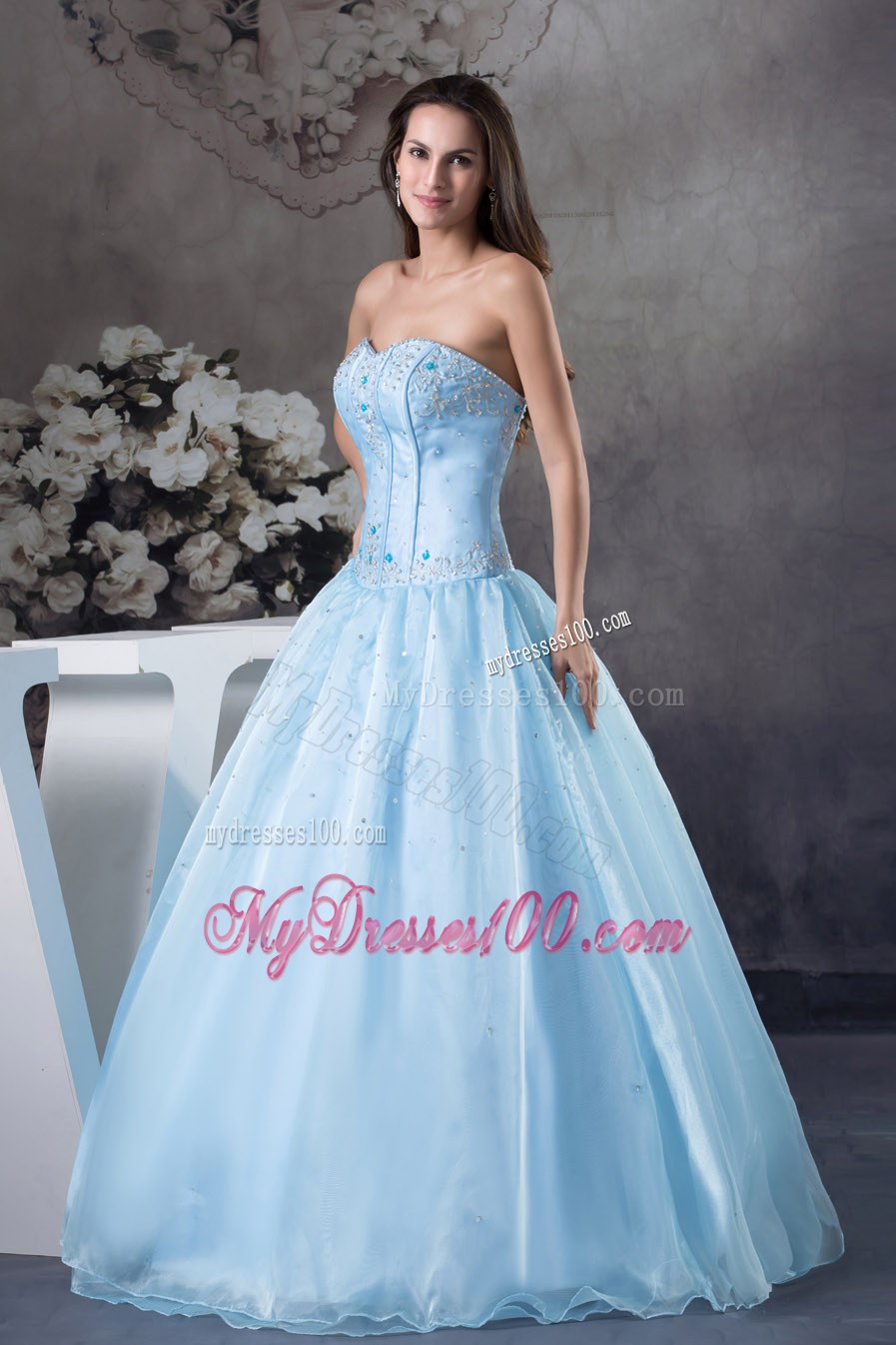 Baby Blue Boning Details Dresses of 15 for Princess Style