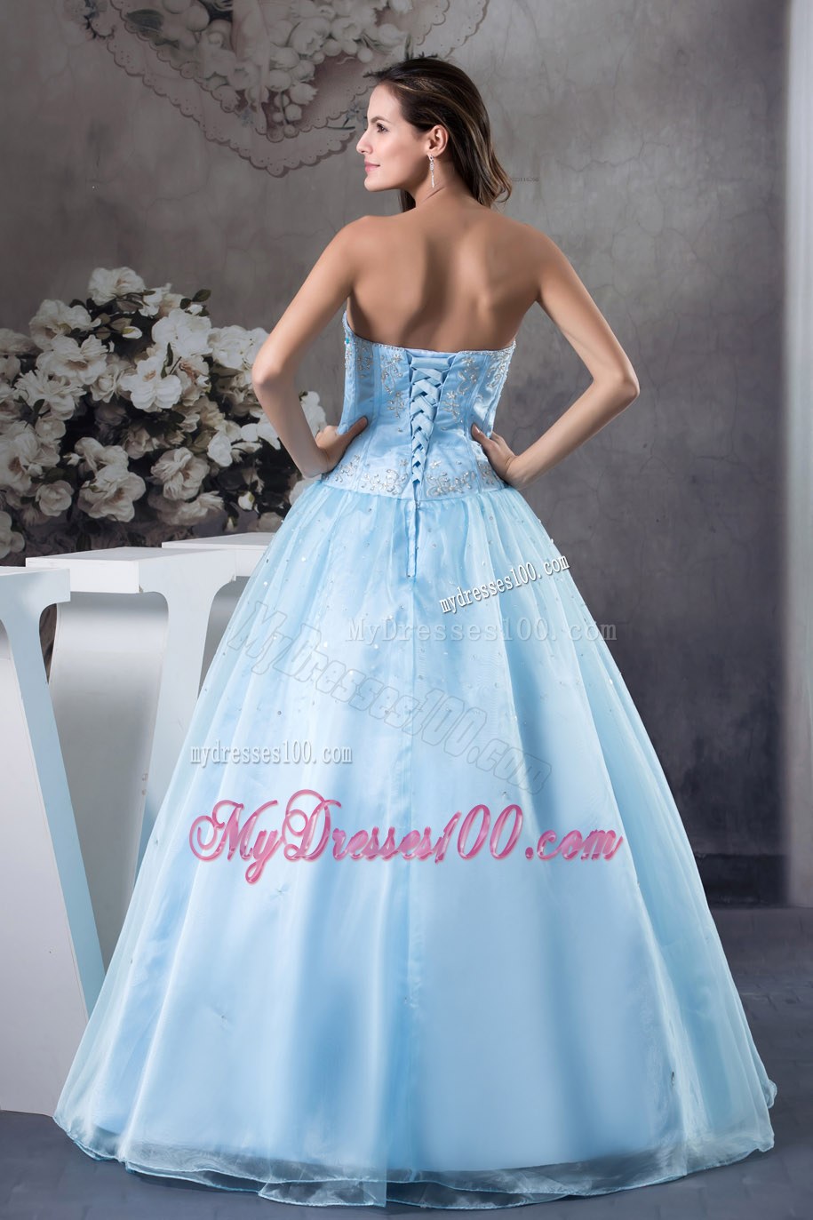 Baby Blue Boning Details Dresses of 15 for Princess Style