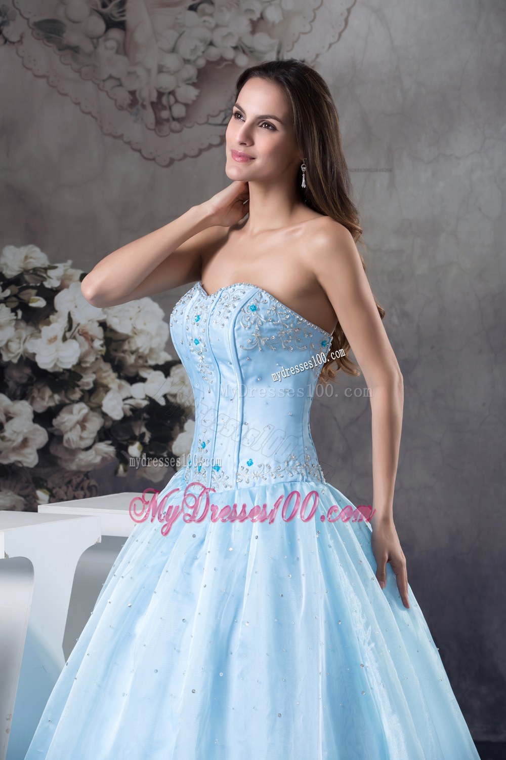 Baby Blue Boning Details Dresses of 15 for Princess Style