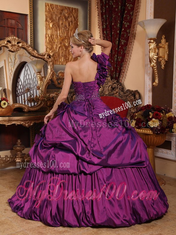 Purple Floral One Shoulder Sweetheart Strapless Quinceanera Dress