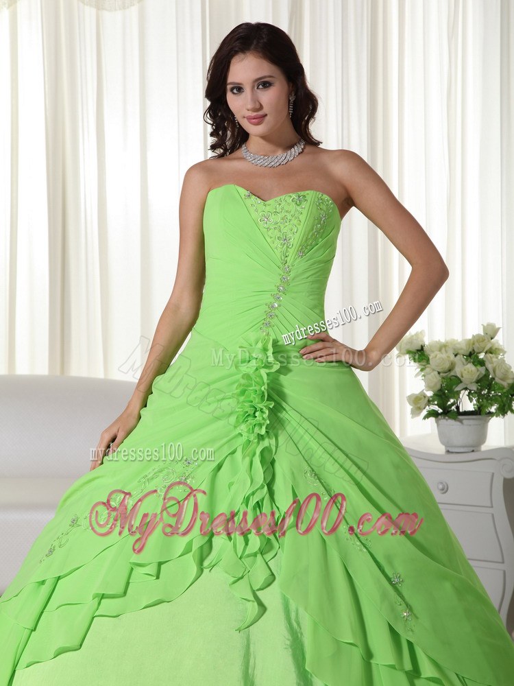 Spring Green Chiffon Sweet Sixteen Dresses with Draped Fabric