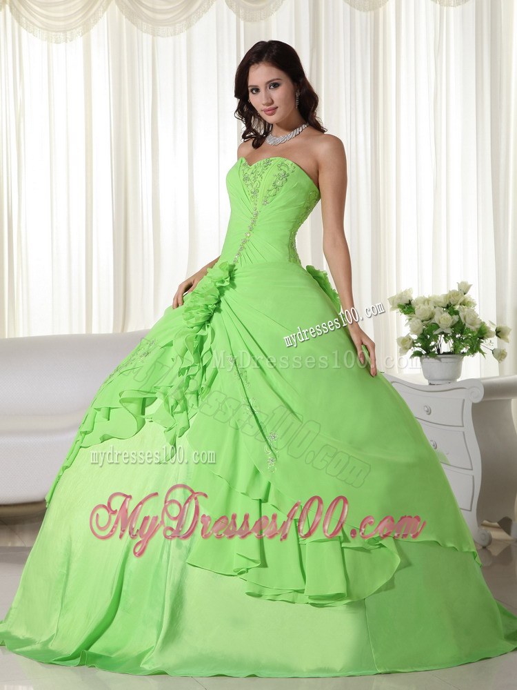 Spring Green Chiffon Sweet Sixteen Dresses with Draped Fabric