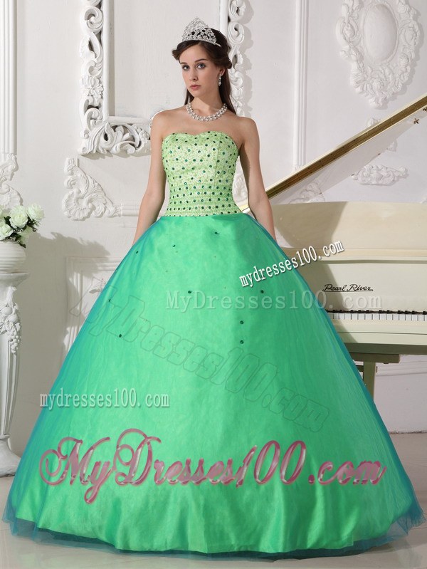 Spring Green Quinceanera Dresses Gowns with Scattered Beading