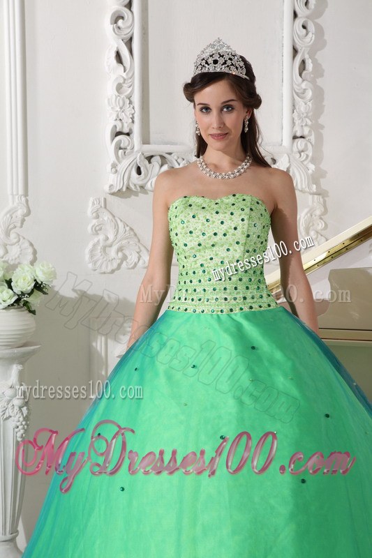 Spring Green Quinceanera Dresses Gowns with Scattered Beading