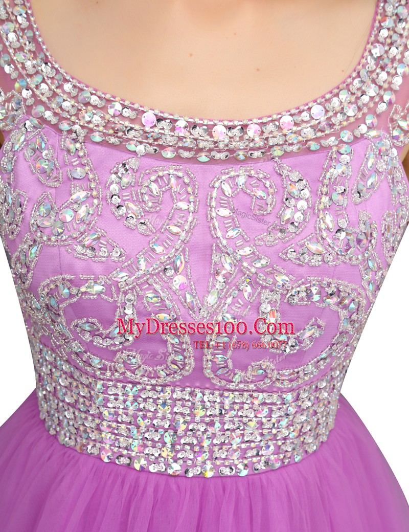 Classical Mini Length A-line Cap Sleeves Lilac Zipper