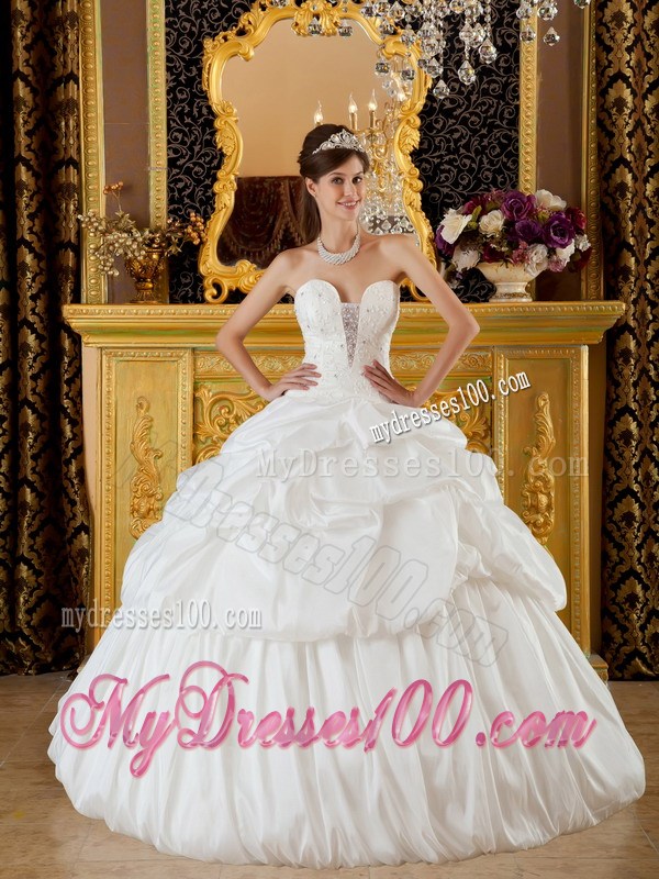 Ball Gown Strapless White Quinceanera Dress with Beading and Pick-ups