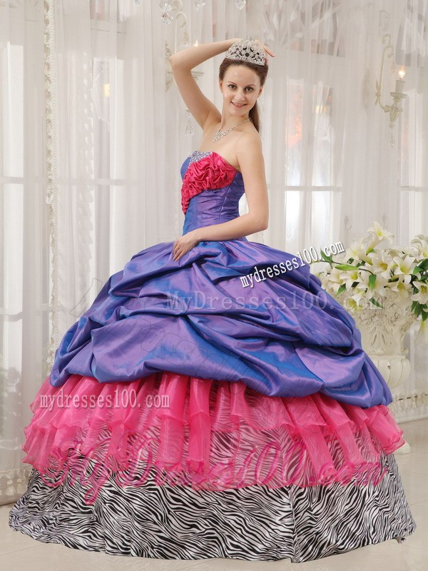 Strapless Beading Pick-ups Purple Quinceanera Dress with Zebra