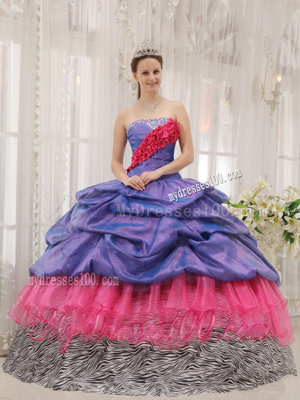 Strapless Beading Pick-ups Purple Quinceanera Dress with Zebra