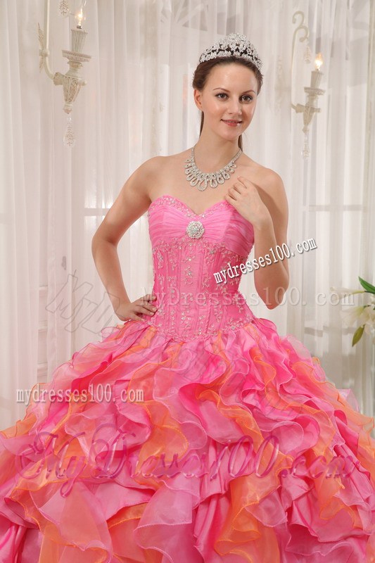 Multi-colored Sweetheart Appliques Quinceanera Dress Beading Ruffles