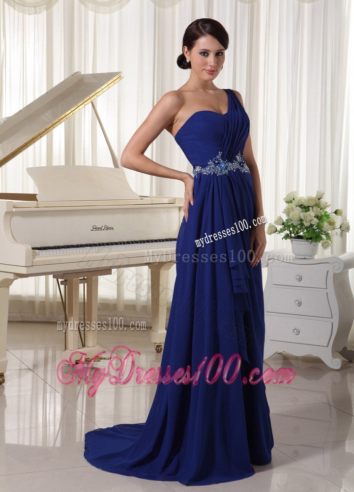 Royal Blue One Shoulder Evening Dress Appliques and Beading