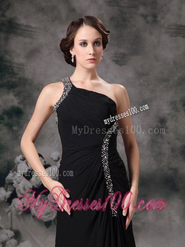 Customize Black Empire One Shoulder Evening Dress with Beading