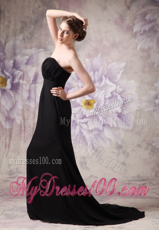 Modest Black Foraml Evening Dress Sweetheart Brush Train