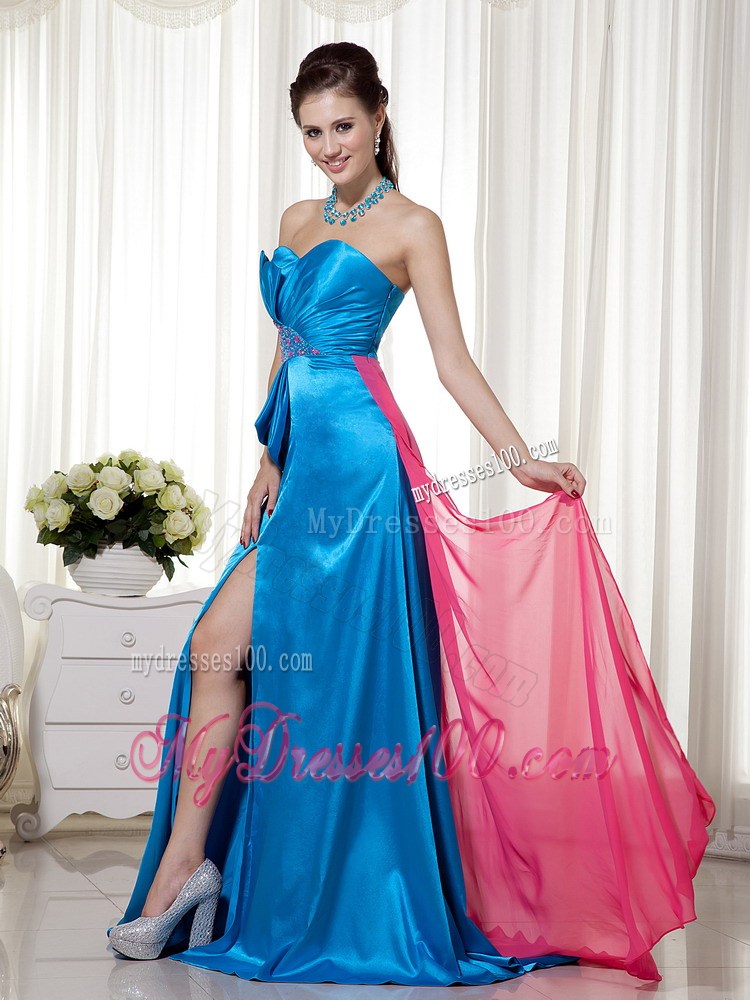 Sky Blue and Hot Pink Sweetheart Beading Formal Evening Dress