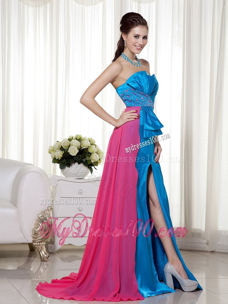 Sky Blue and Hot Pink Sweetheart Beading Formal Evening Dress