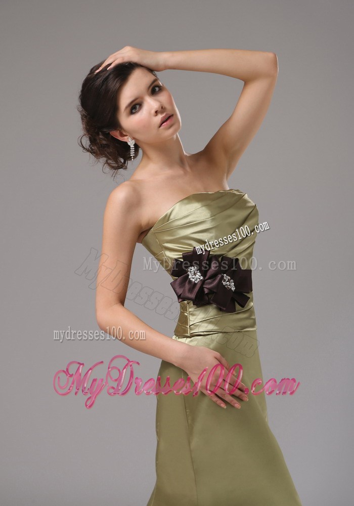 Strapless Mermaid Olive Green Prom Dress With Black Sash