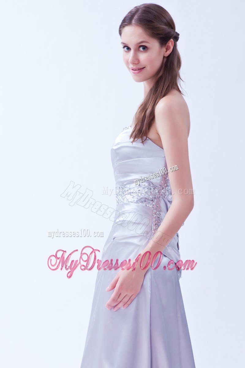 Lilac Column Strapless Beading Formal Evening Dress Beading Brush Train