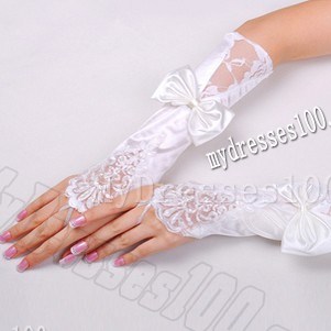 Fancy Satin Fingerless Elbow Length With Lace Bridal Gloves