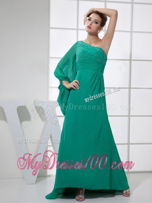 Beading Decorate Bodice One Shoulder Turquoise Celebrity Dresses