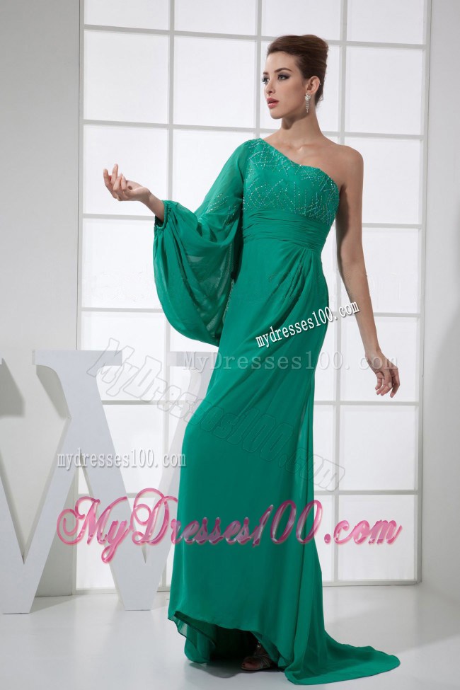 Beading Decorate Bodice One Shoulder Turquoise Celebrity Dresses