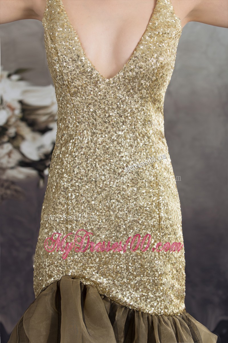 Mermaid V-neck Ruffles Sequins Celebrity Dresses for Party 2013