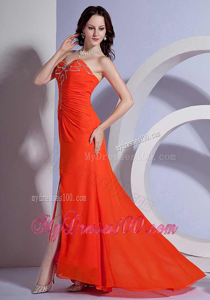 Beading Sweetheart High Slit Orange Red 2013 Graduation Dress