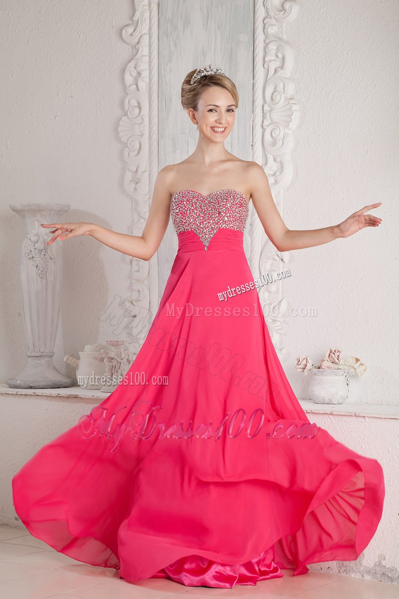 Coral Red Empire Sweetheart Beaded Graduation Dresses Floor-length