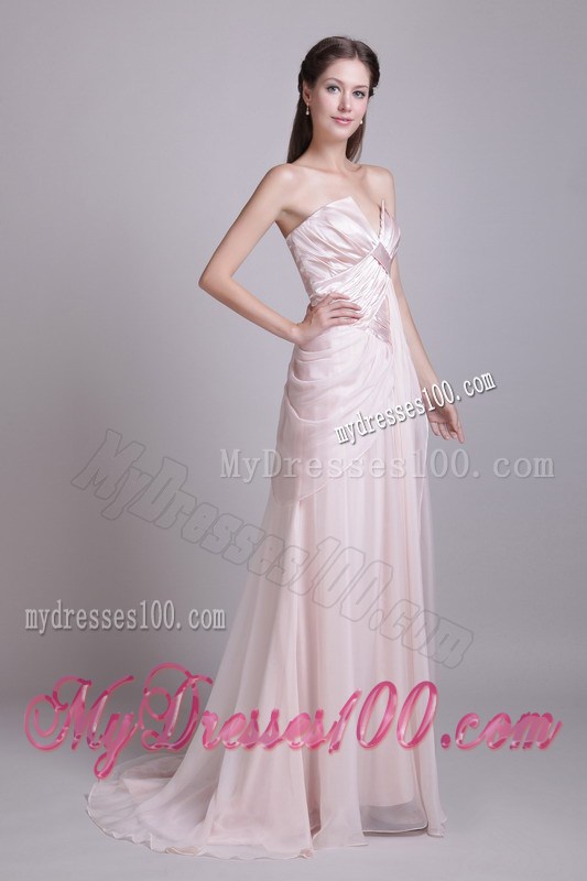 Pink Empire Strapless Brush Train Pleat Prom Graduation Dress for 2013