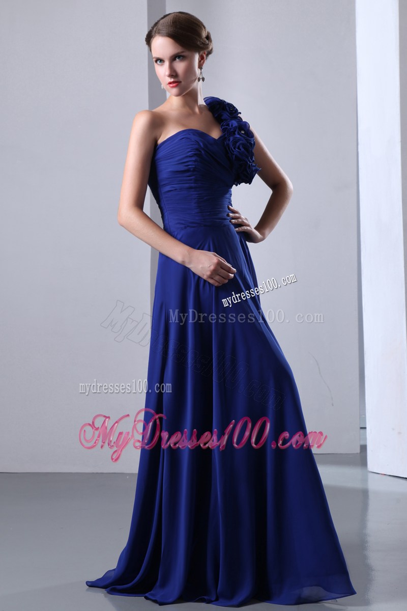 2013 Cheap Royal Blue Empire Flowers One Shoulder Graduation Dress