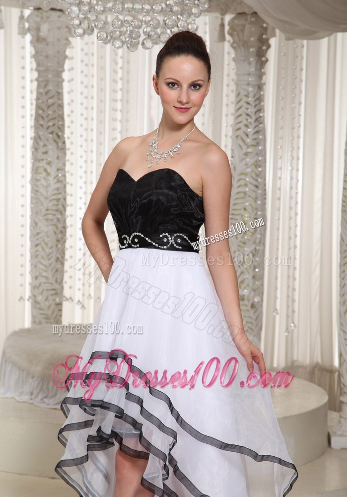 Black and White High-low Sweetheart Homecoming Dress Belt Beading