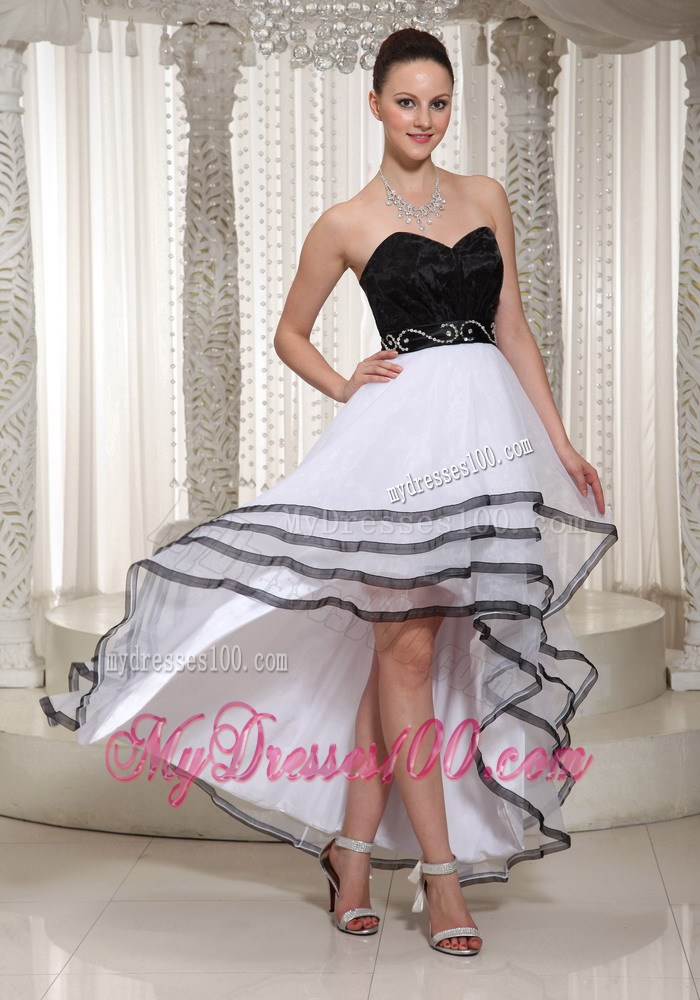 Black and White High-low Sweetheart Homecoming Dress Belt Beading