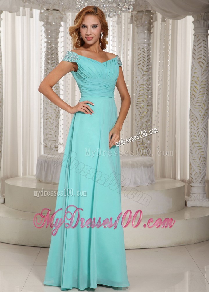 Aqua Blue Off The Shoulder Ruched Homecoming Dresses Beading