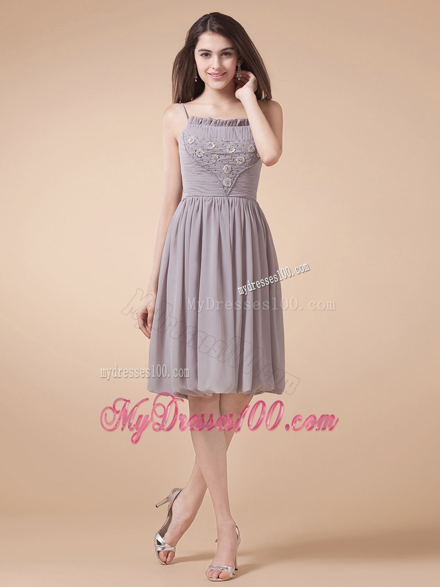 Spaghetti Straps Grey Homecoming Dresses With Beading Knee-length