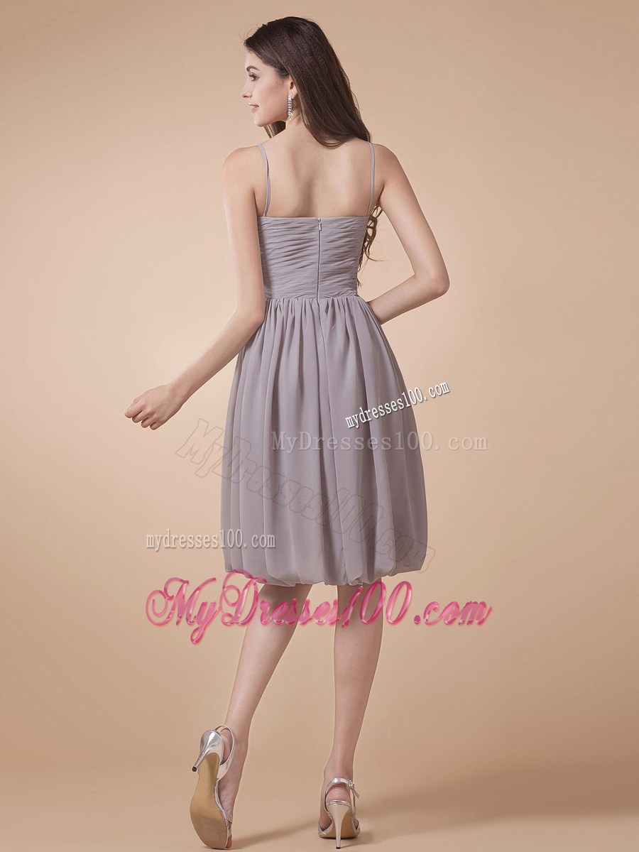 Spaghetti Straps Grey Homecoming Dresses With Beading Knee-length