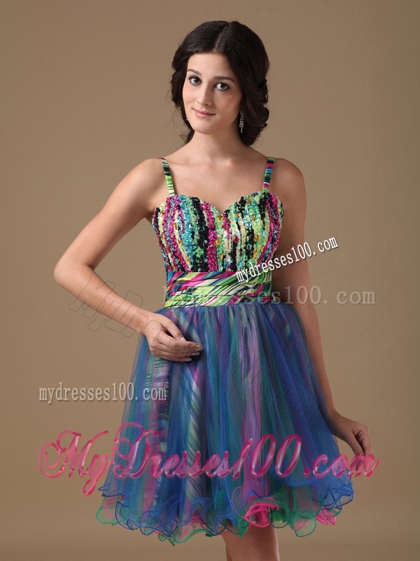 Multi-color Straps Mini-length Printing Beading Homecoming Dresses