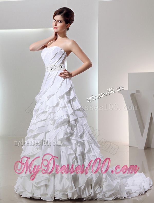 Beautiful Ball Gown Sweetheart Ruffled Layers Wedding Dress in White