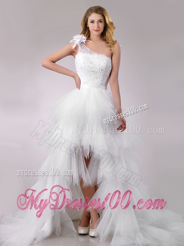 Gorgeous High Low Beaded and Ruffled Wedding Dress with Detachable Skirts