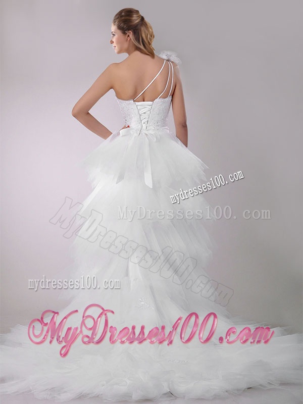 Gorgeous High Low Beaded and Ruffled Wedding Dress with Detachable Skirts